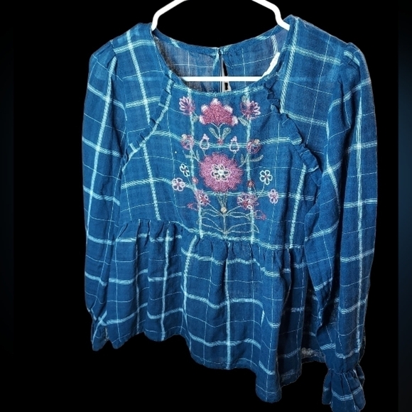 Blue Rain Embroidered navy plaid top med Francesca's - Picture 7 of 12
